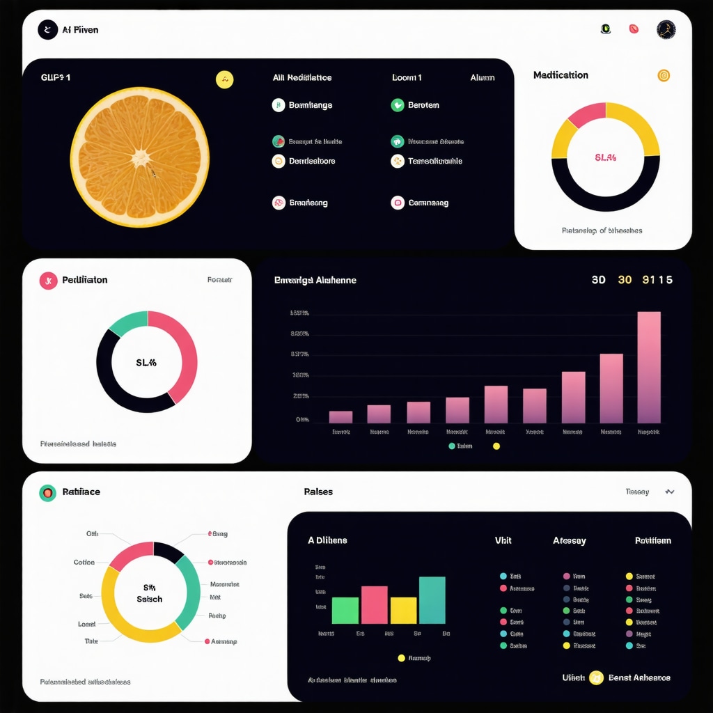 Digital health dashboard showing AI-based nutrition and medication monitoring for GLP-1 therapy