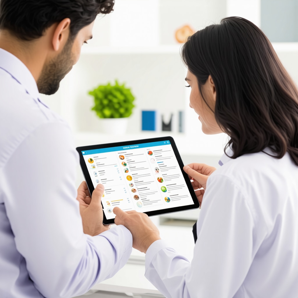 Nutritionist and endocrinologist reviewing tirzepatide and diet plan on tablet