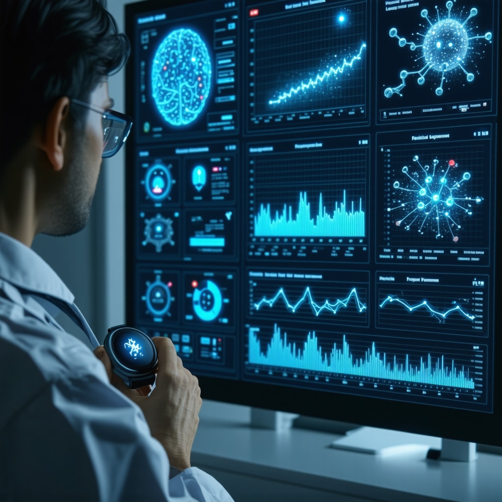 Dashboard showing biometric data, AI predictive graphs, and molecular drug structures representing advanced personalized appetite suppressant management