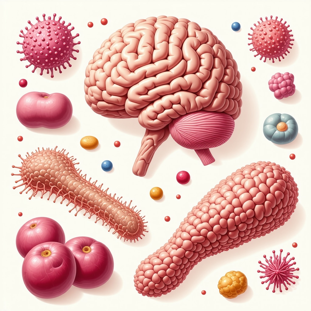 Scientific illustration of gut microbiota interacting with brain neuroendocrine pathways and appetite suppressant pharmacology
