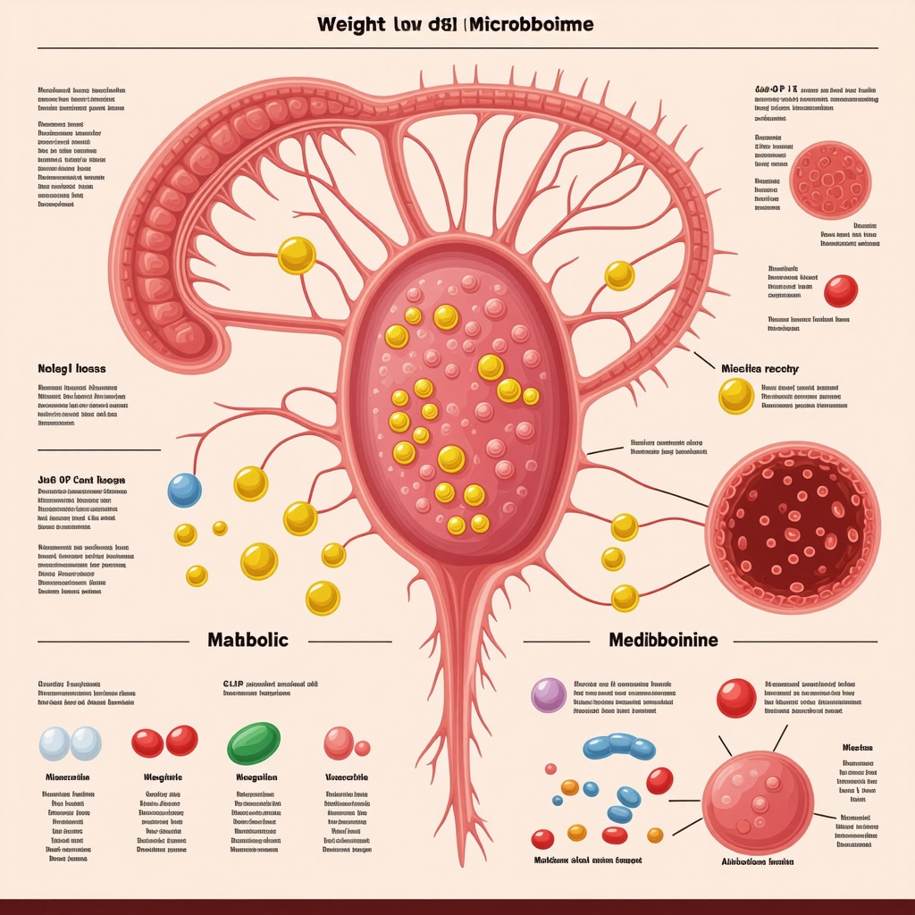 Infographic illustrating gut microbiome interactions with weight loss medication and metabolic effects