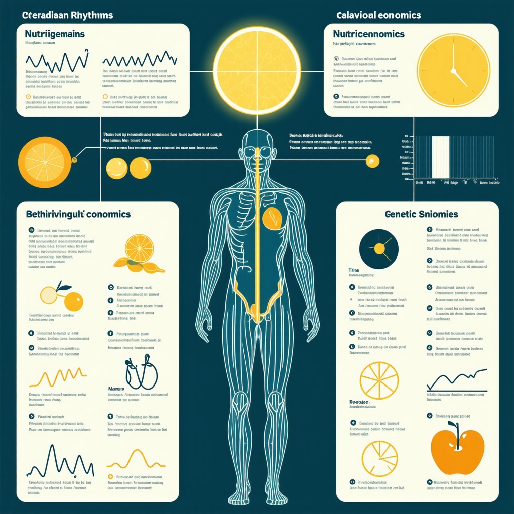 Detailed infographic showing circadian rhythm, genetic factors, and behavioral tools enhancing weight loss injection outcomes