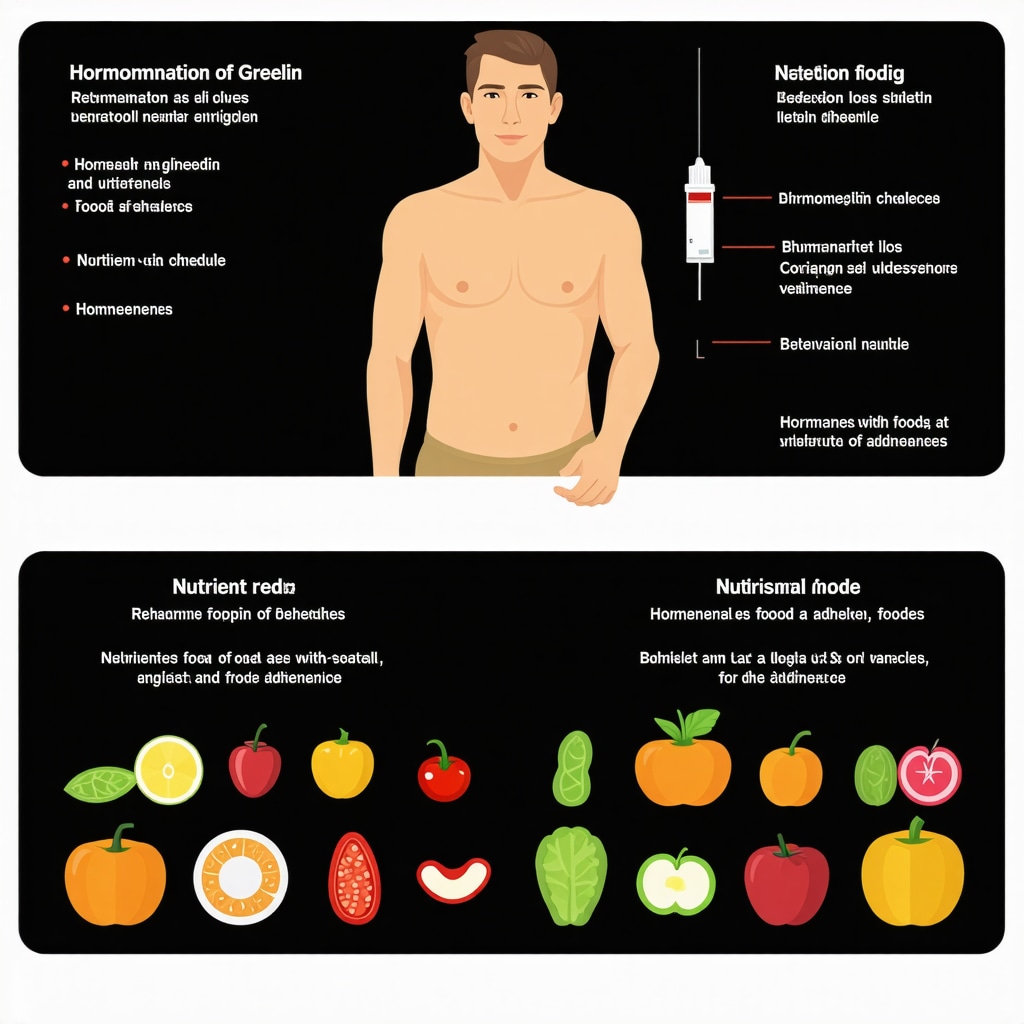 Infographic depicting integration of weight loss injections, meal timing, metabolic biomarkers, and behavioral adherence strategies