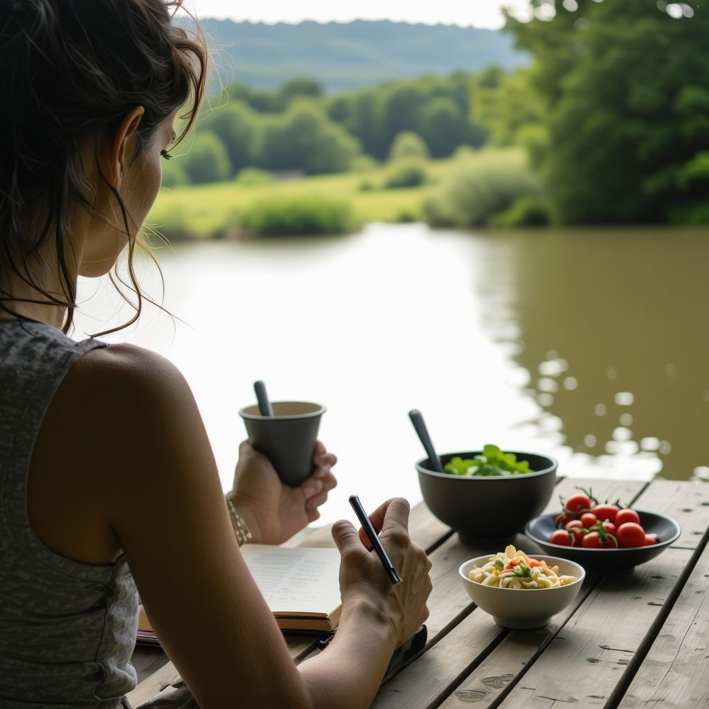 Person writing in a food and exercise journal as part of a mindful weight loss routine