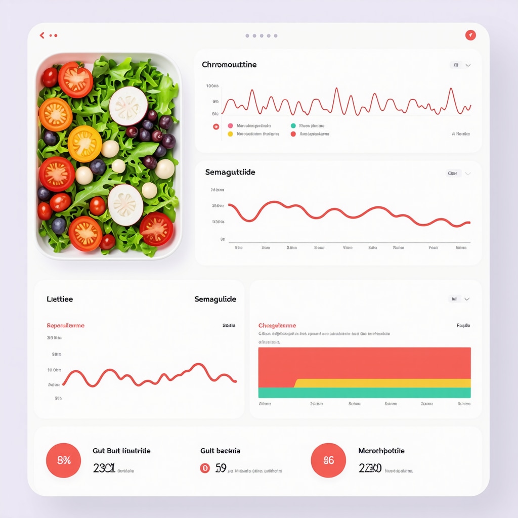 Digital interface showing AI meal planning with metabolic and microbiome analytics for semaglutide therapy