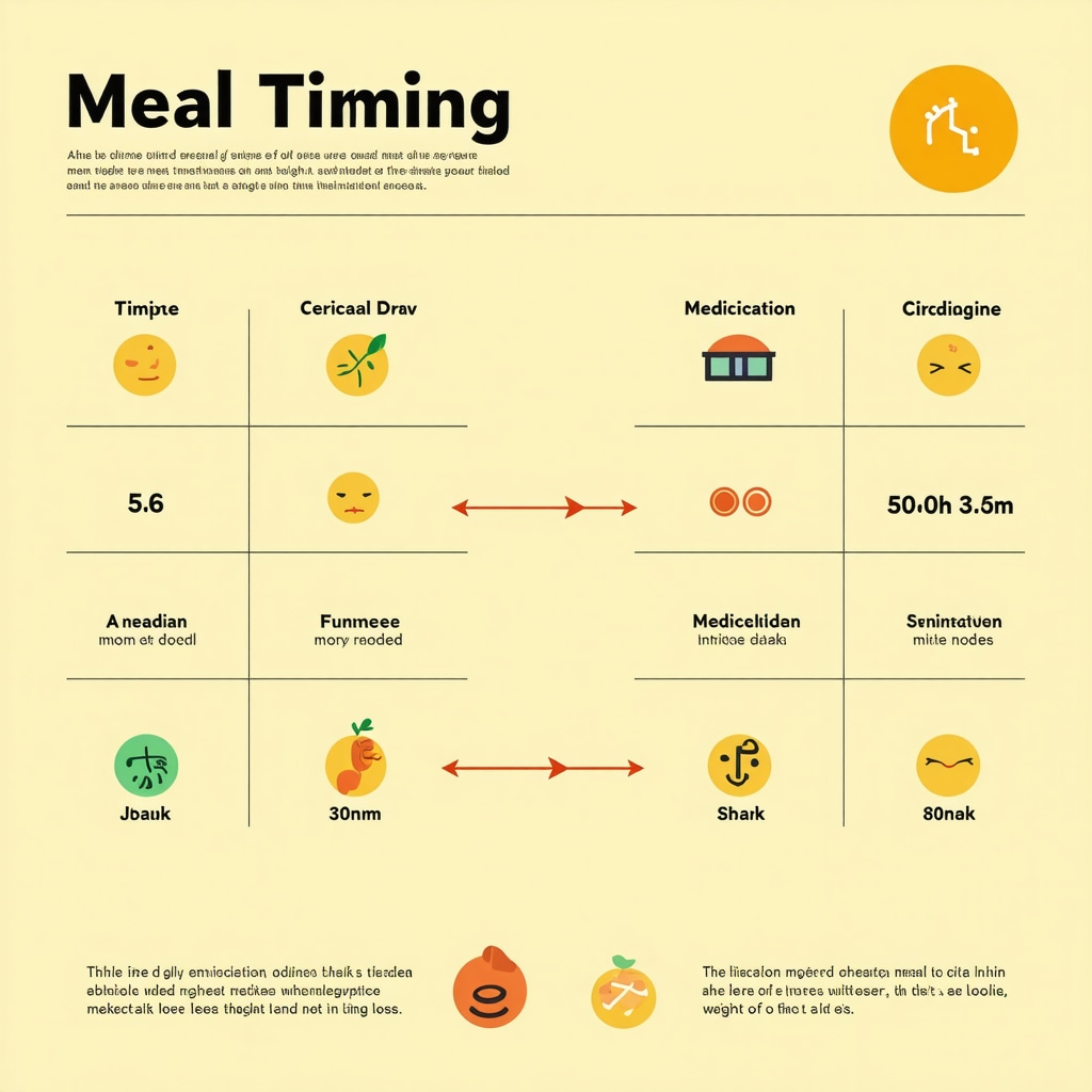Infographic showing optimal medication and meal timing aligned with circadian rhythms for weight loss
