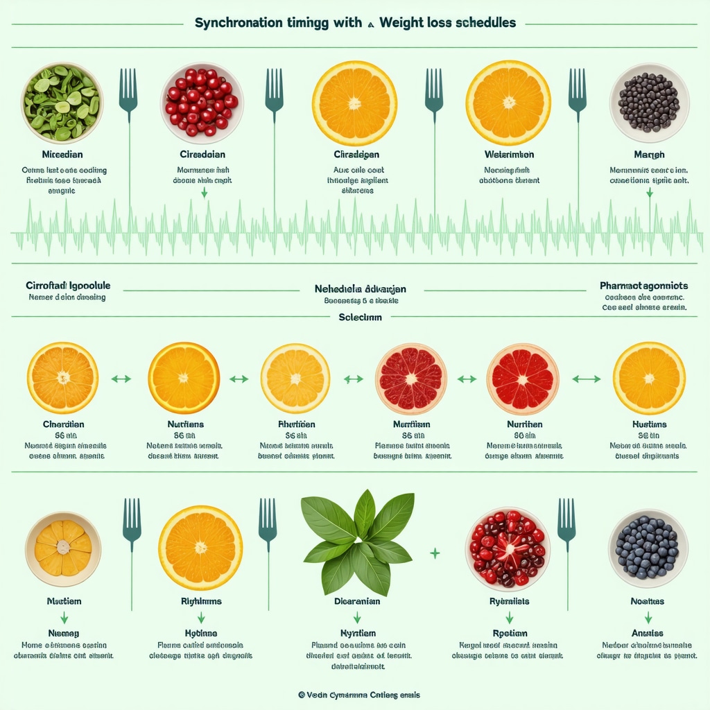 Infographic showing the relationship between meal timing, circadian rhythms, and weight loss injection schedules for optimal metabolic outcomes