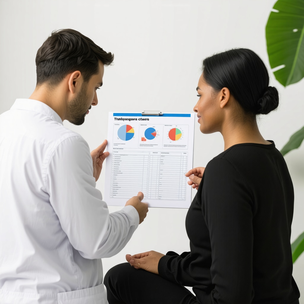 Nutritionist and endocrinologist discussing personalized weight loss plan with patient showing charts
