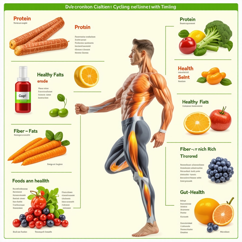 Infographic of dynamic macronutrient cycling aligned with GLP-1 drug timing including protein, fats, fiber, hydration, and gut health