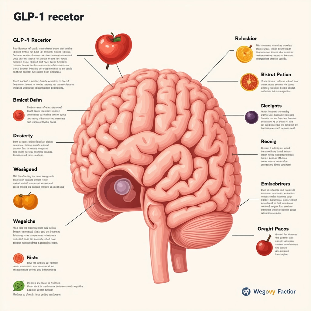 Diagram showing how diet and psychological strategies influence gut-brain axis to enhance Wegovy's weight loss effects