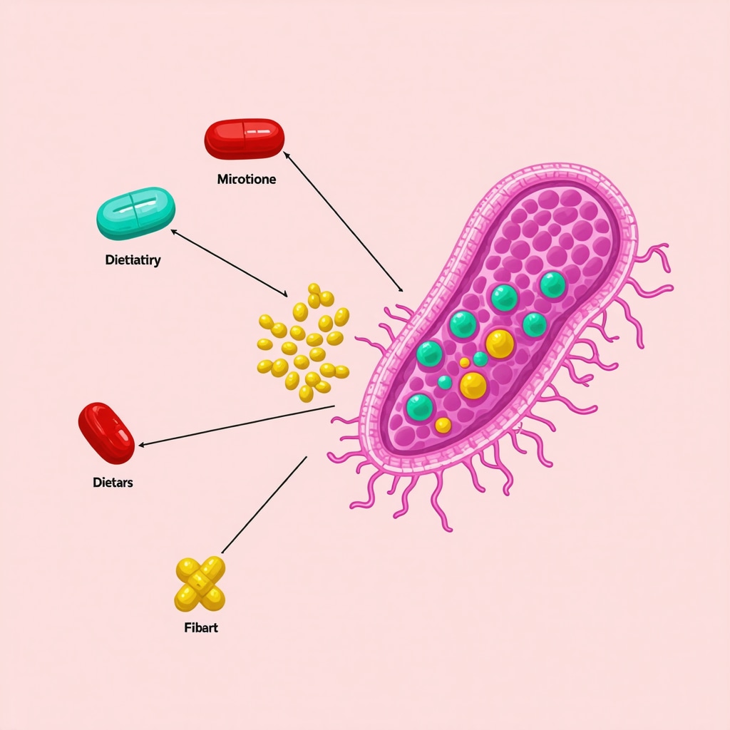 Diagram showing gut microbiome, dietary fibers, and medication interaction for fat loss