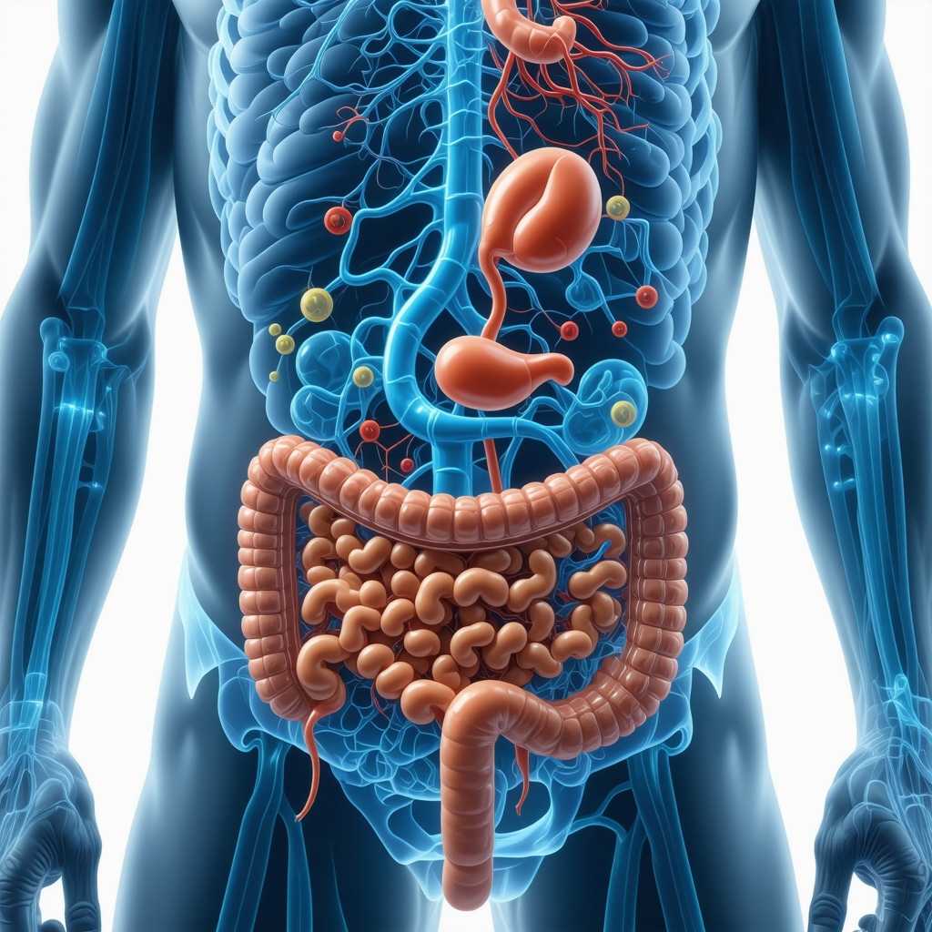 Diagram showing gut microbiota, appetite suppressant molecules, and brain hypothalamus neural pathways