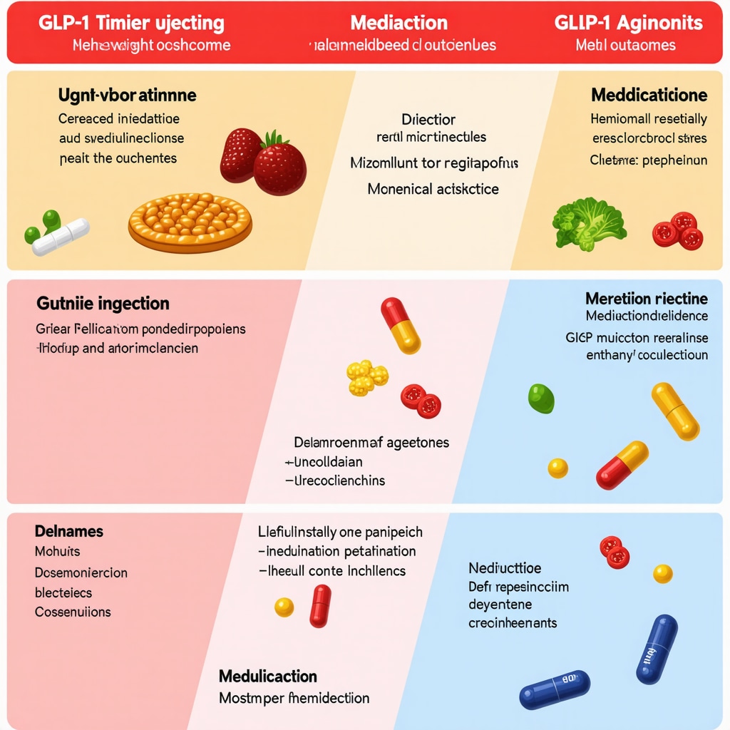 Infographic illustrating meal timing, medication injection, and gut microbiome effects on weight loss