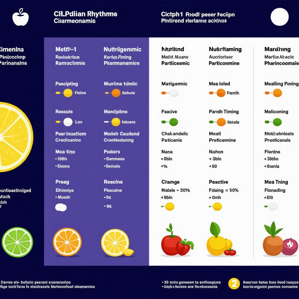 Diagram illustrating circadian biology, genetic factors, and drug action integrated with meal prep strategies for optimized fat loss