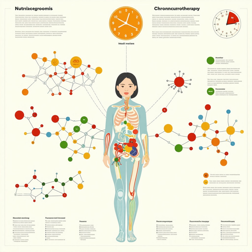 Conceptual infographic showing the interplay of genetic factors, meal timing, and medication in obesity management