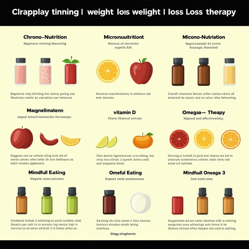 Graphic illustrating how meal timing, micronutrients, and mindful eating enhance semaglutide and tirzepatide weight loss therapy