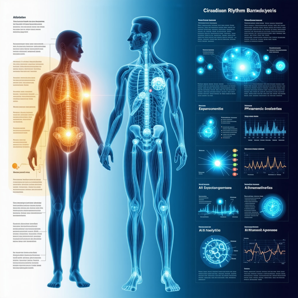 Infographic showing circadian rhythms, pharmacokinetic modeling, AI, and epigenetic influences on injection weight loss medication effectiveness