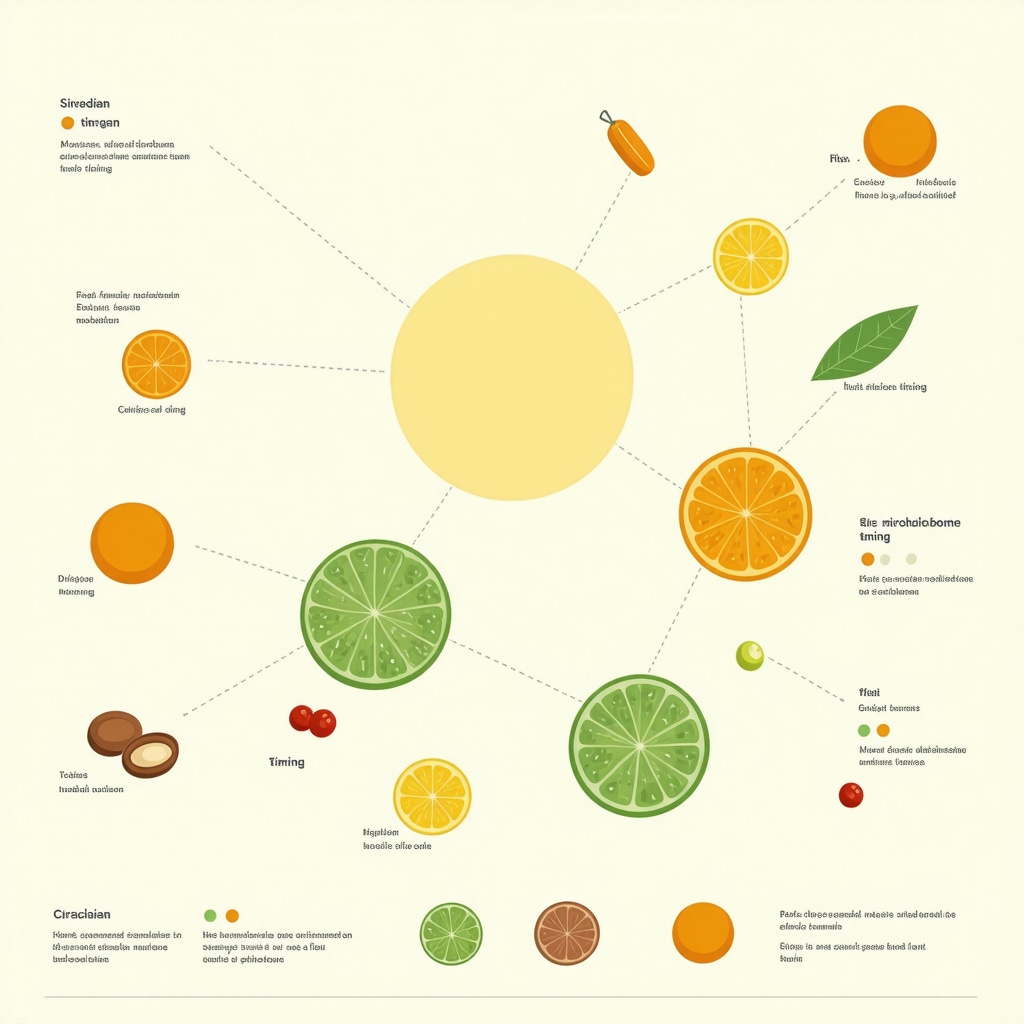 Infographic showing semaglutide effects combined with chrononutrition, gut microbiome modulation, and personalized nutrition strategies