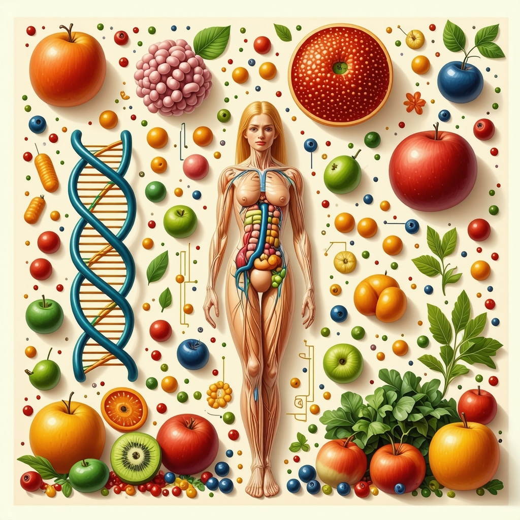 Digital visualization showing genomic and microbiome data integration with nutrition for personalized weight loss