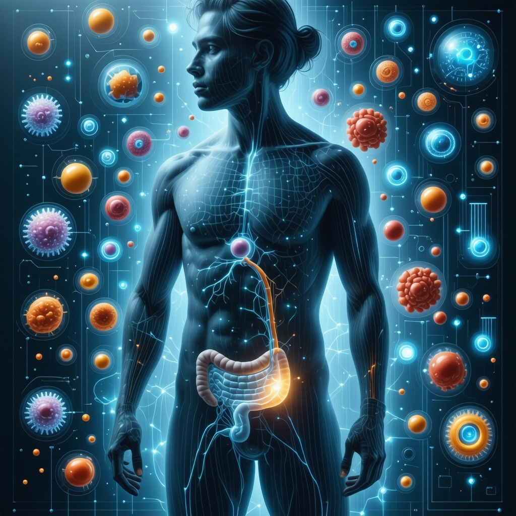 Illustration showing gut microbiome with AI and wearable devices for personalized weight loss prescription diets