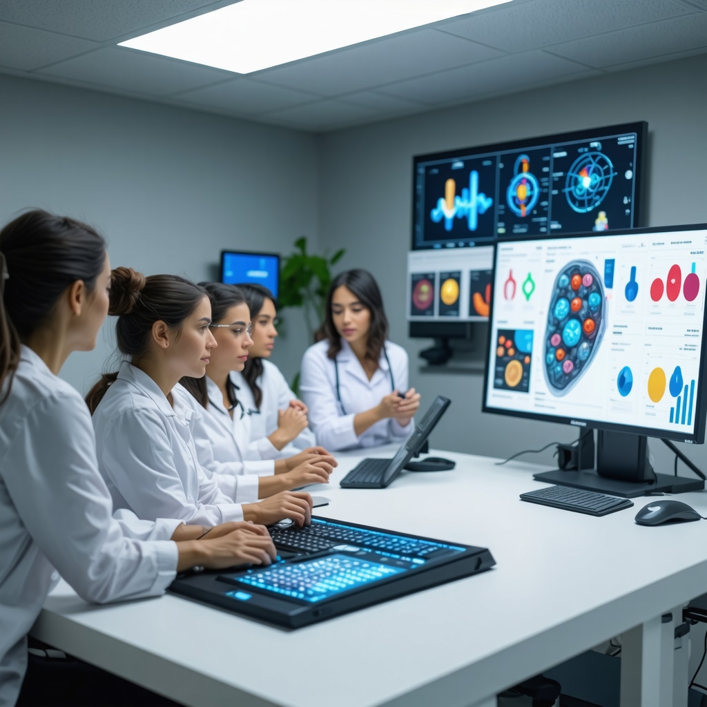 Clinical team analyzing multi-omic data for tailored prescription diets and pharmacotherapy