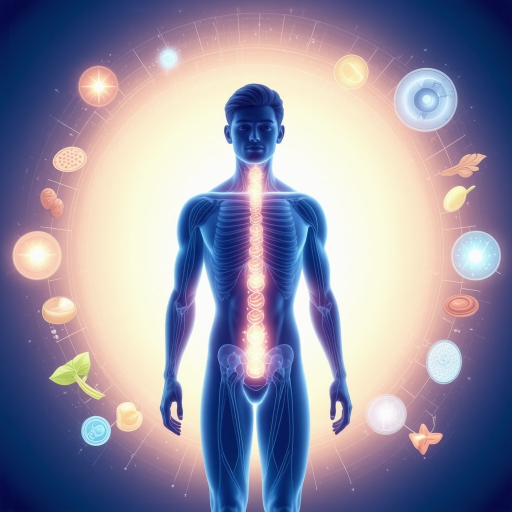 Human figure showing circadian rhythm and DNA strands linked with nutrition and GLP-1 medication effectiveness