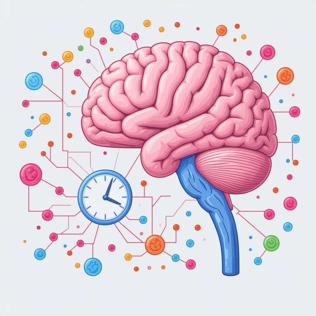 Diagram showing brain-gut axis with appetite hormones, circadian rhythm clocks, and microbiome influences