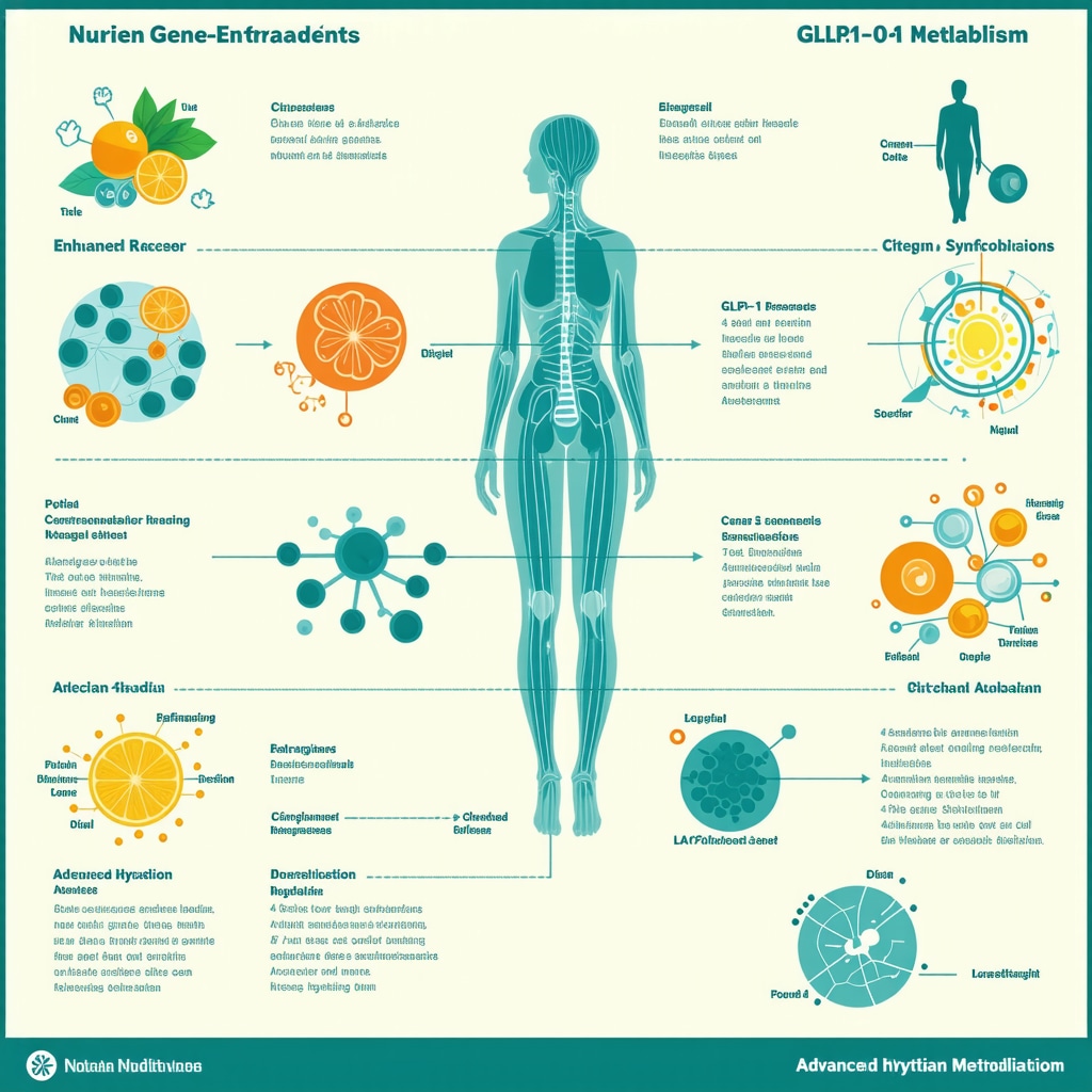 Infographic showing epigenetic modulation and nutrient timing to optimize GLP-1 receptor agonist fat metabolism