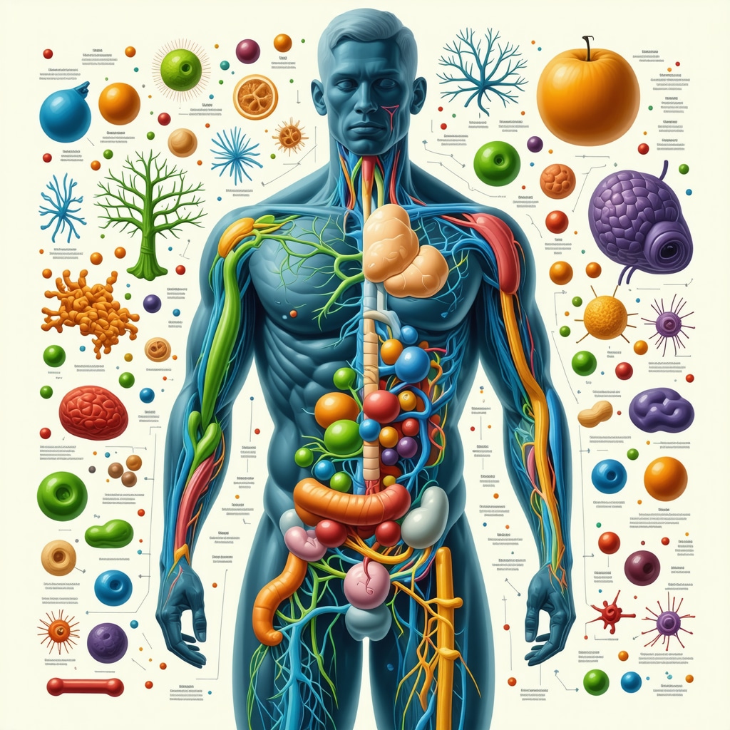Illustration depicting molecular pathways influenced by weight loss injections and diet, highlighting gut microbiota modulation
