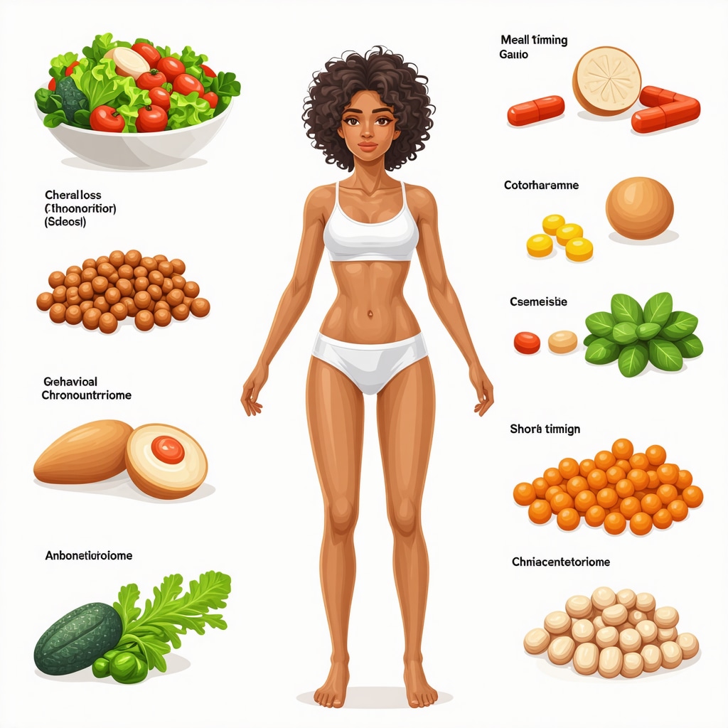 Diagram illustrating how weight loss medication efficacy is enhanced by strategic meal timing, gut microbiome modulation, and behavioral economics techniques