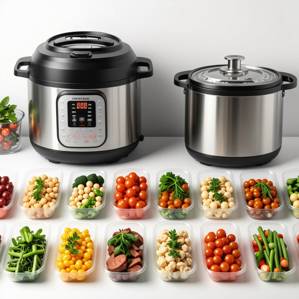 Vacuum-sealed meal prep containers and sous-vide cooker in a kitchen setting