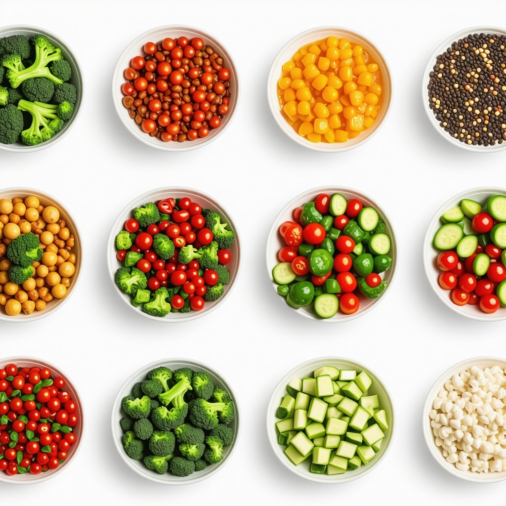 Plate of healthy foods including vegetables, lean meats, and nuts for weight loss