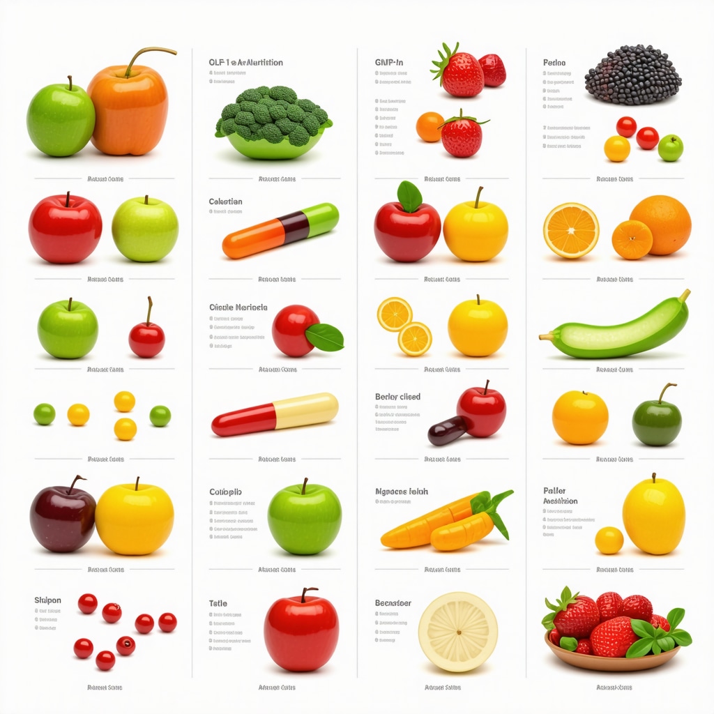 Infographic showing personalized diet plans aligned with weight loss medications, including food icons, graphs, and metabolic data visualization