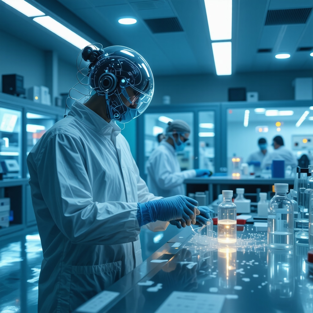 High-tech lab with genetic analysis and wearable health monitors