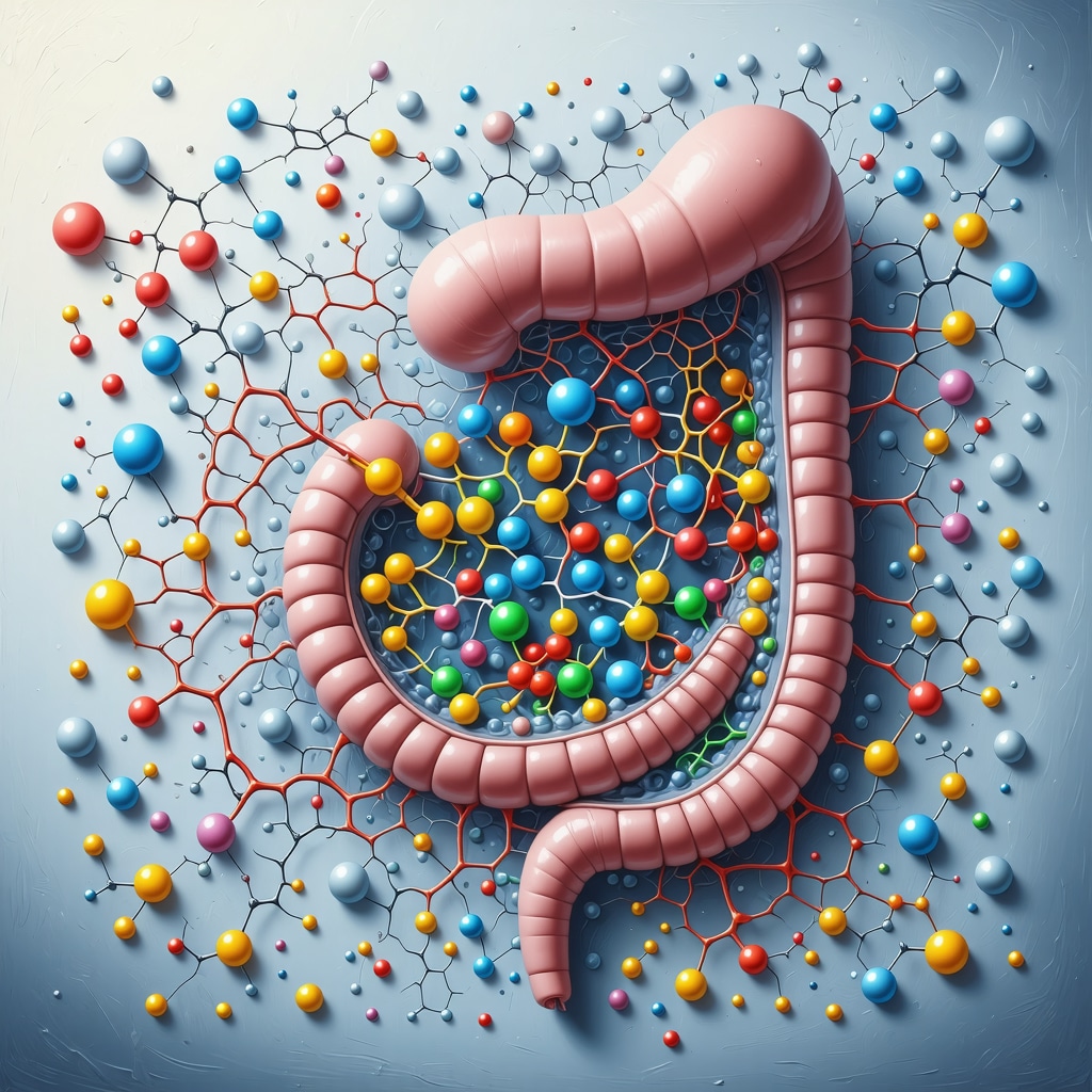 Digital illustration of gut microbiome interacting with weight loss drugs and nutrients showing synergy
