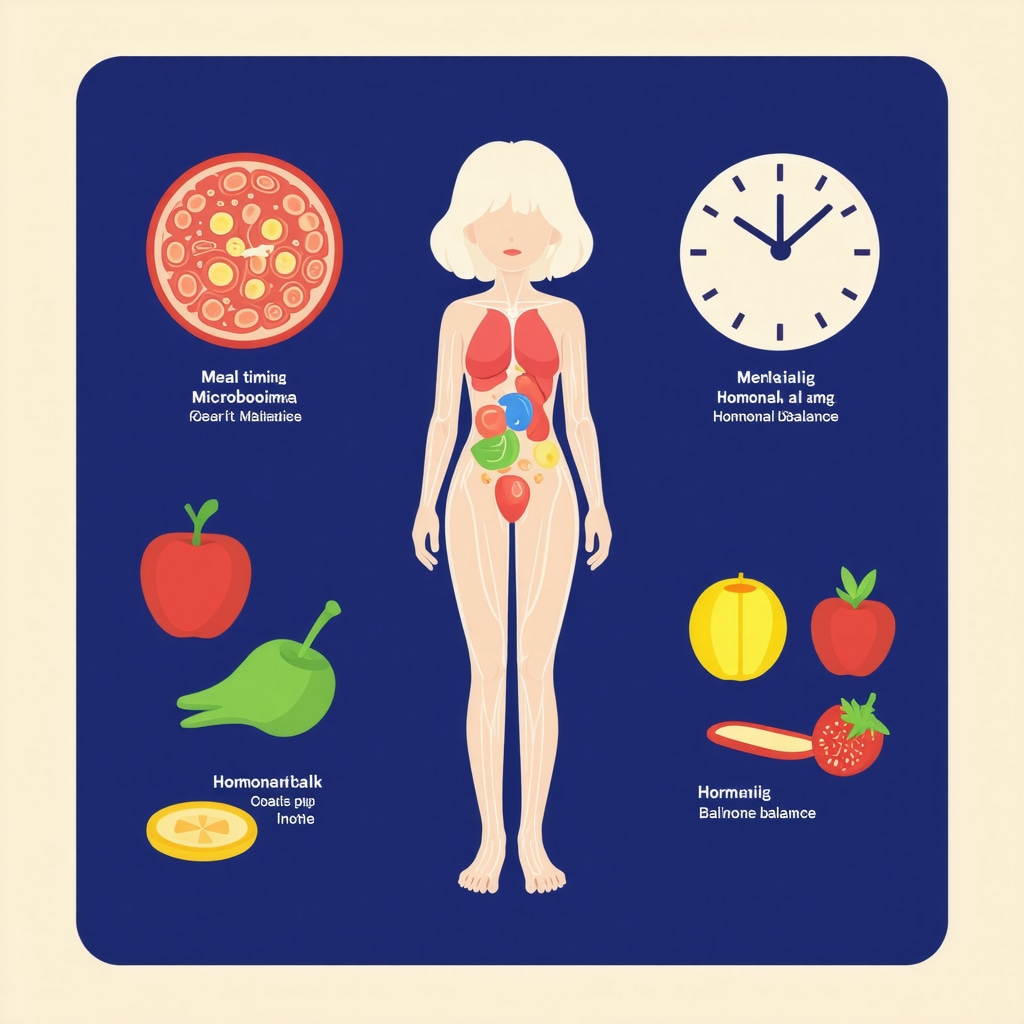 Infographic illustrating how gut health, meal timing, and hormone regulation support weight loss.