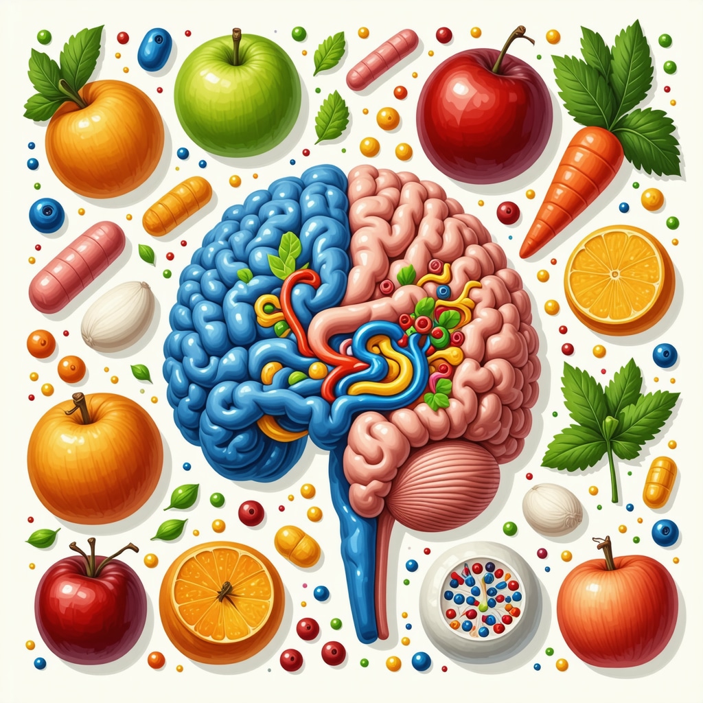 Illustration of gut microbiota, probiotics, and brain-gut axis supporting weight management