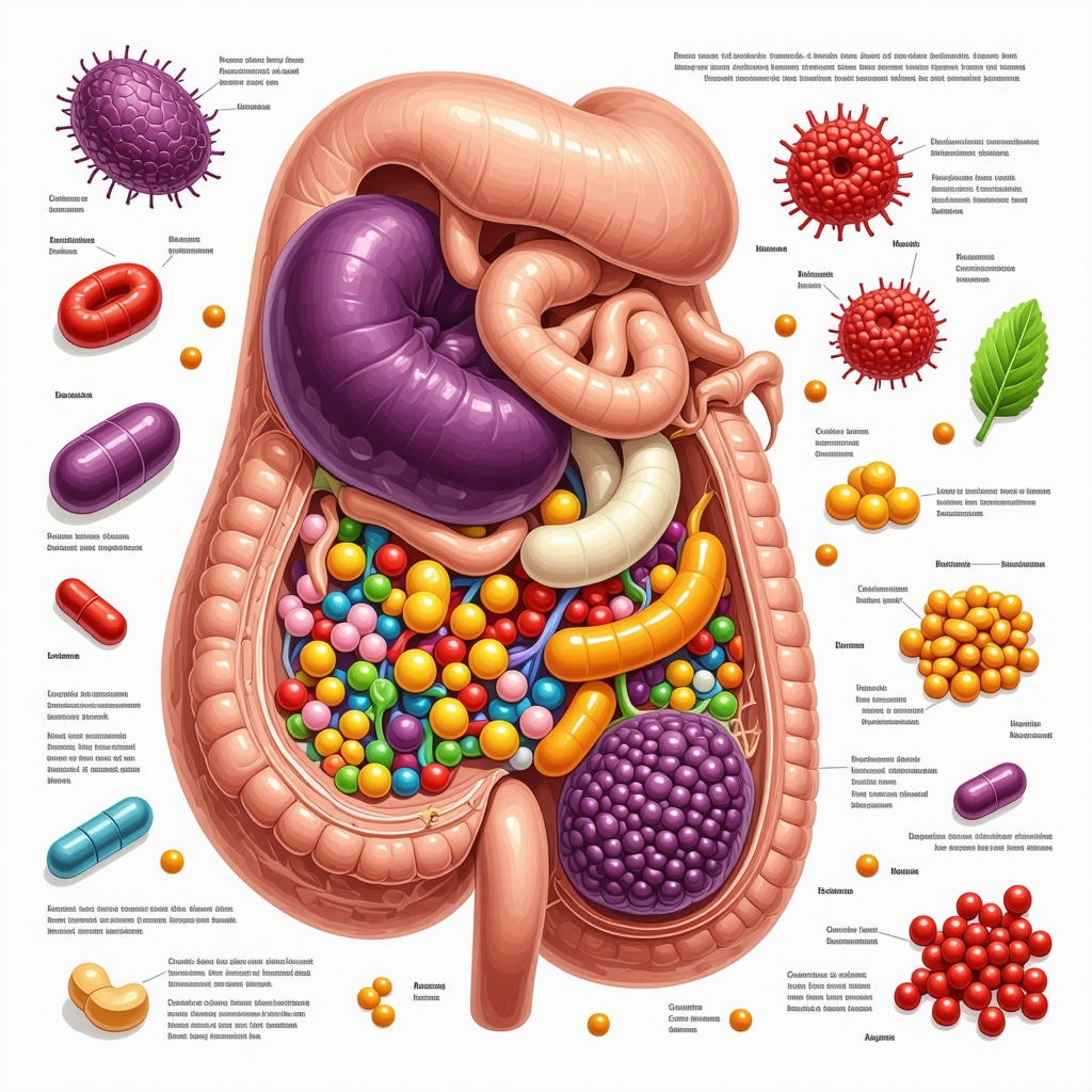 Infographic showing gut bacteria influence on weight loss drug efficacy and supporting dietary elements