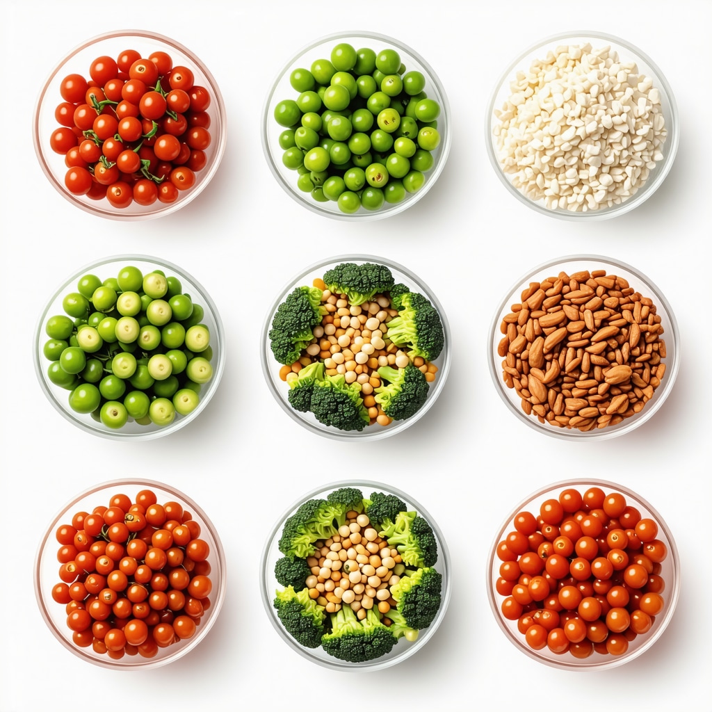A colorful plate of healthy foods including vegetables, lean meats, and nuts, supporting medication effectiveness.