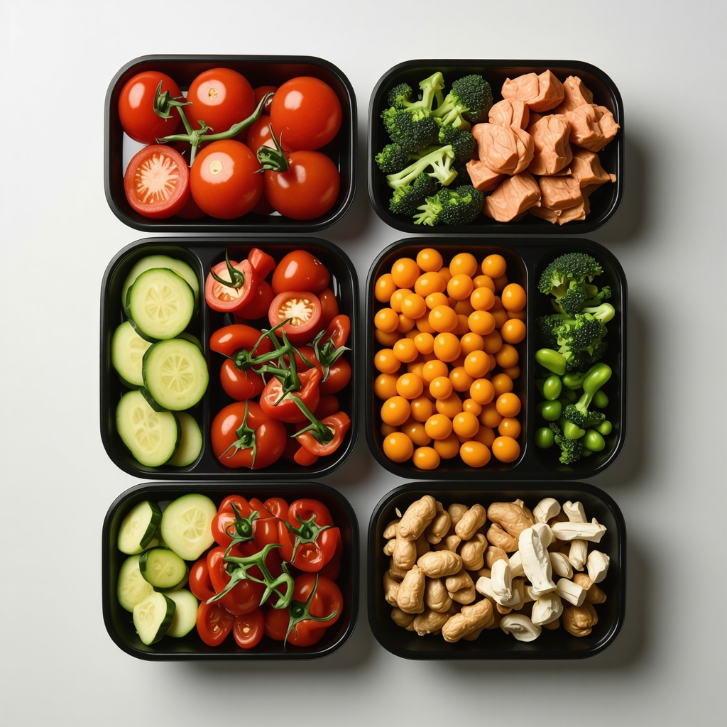 Colorful healthy meal prep with vegetables and lean proteins