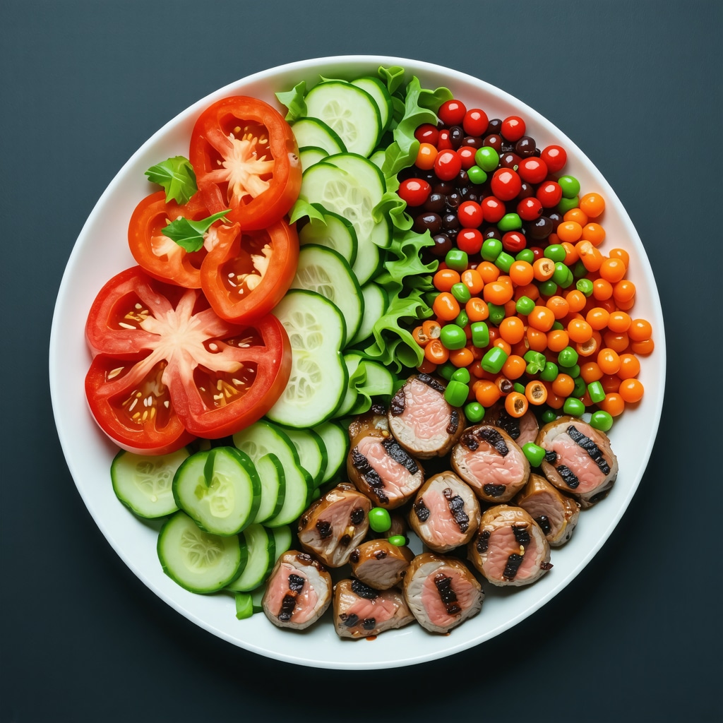 Colorful plate with vegetables, lean meats, and healthy fats representing tailored nutrition for medication synergy