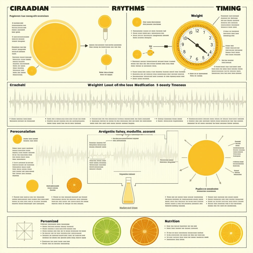Diagram showing the integration of circadian biology, pharmacotherapy, and nutrition in weight loss treatment