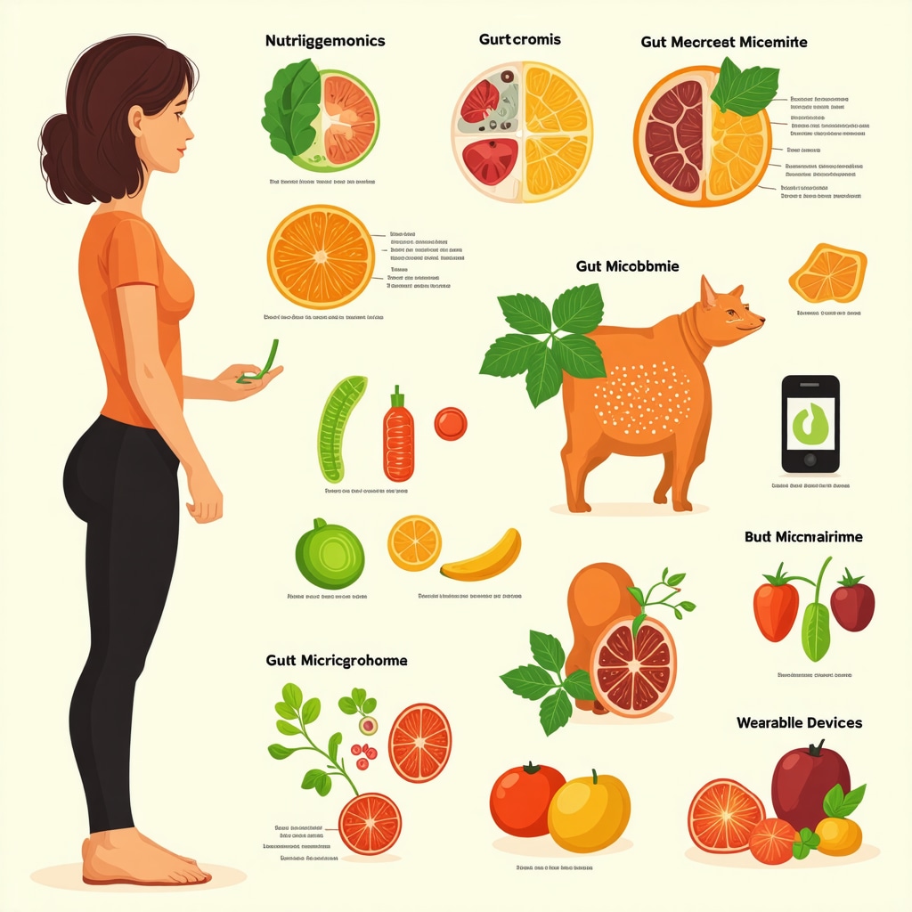 Infographic illustrating the convergence of genetics, gut microbiome, and digital health technologies in personalized doctor recommended weight loss diets