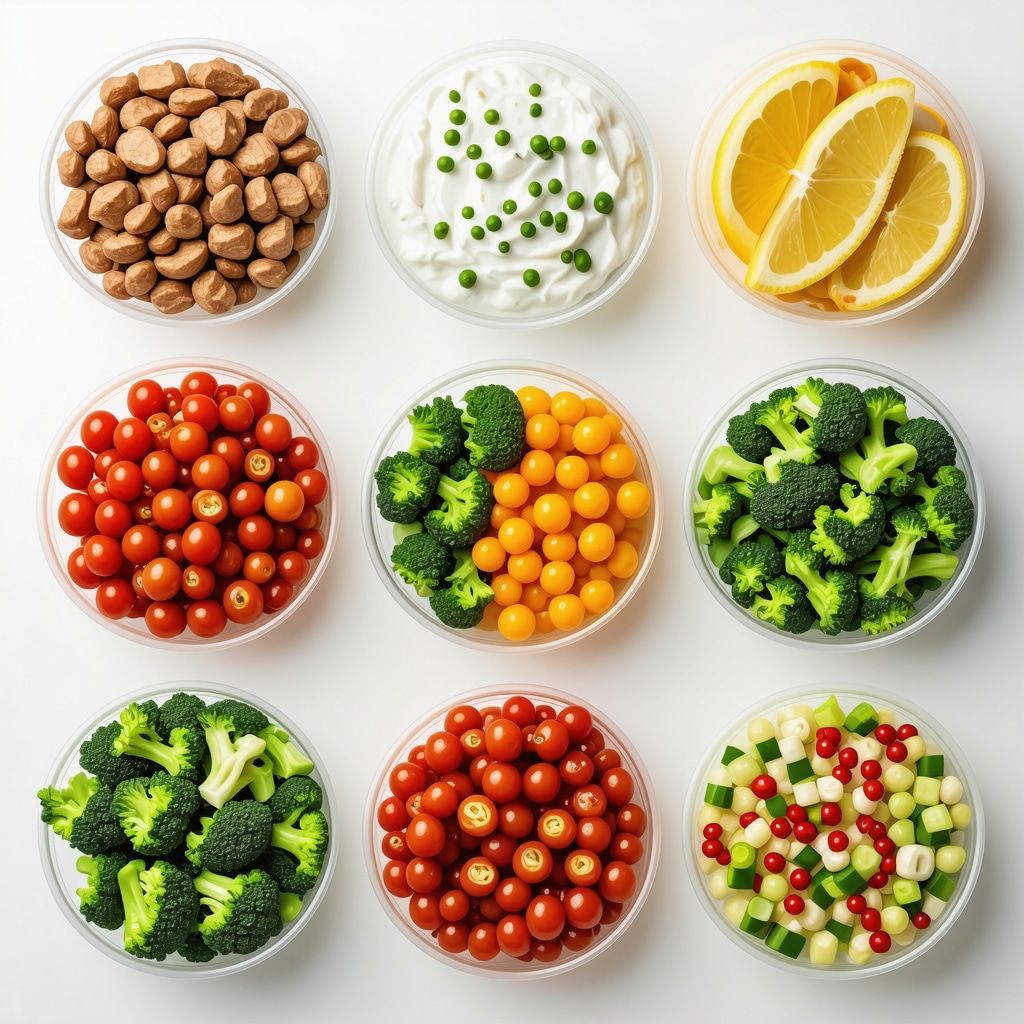 Balanced meal prep with proteins, vegetables, and healthy fats arranged for weight loss