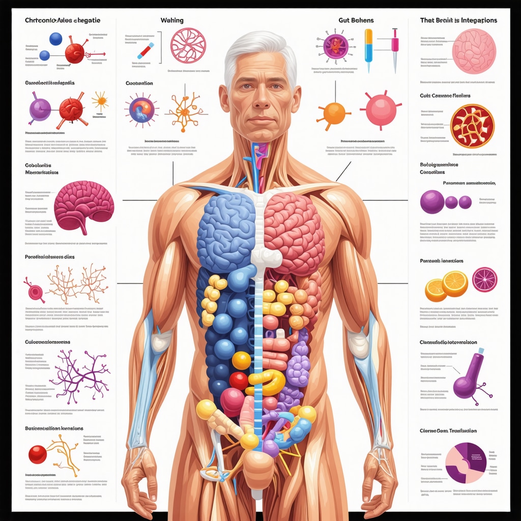 Infographic showing integration of multi-omics data with chrononutrition and gut-brain axis modulation for personalized fat loss with injections