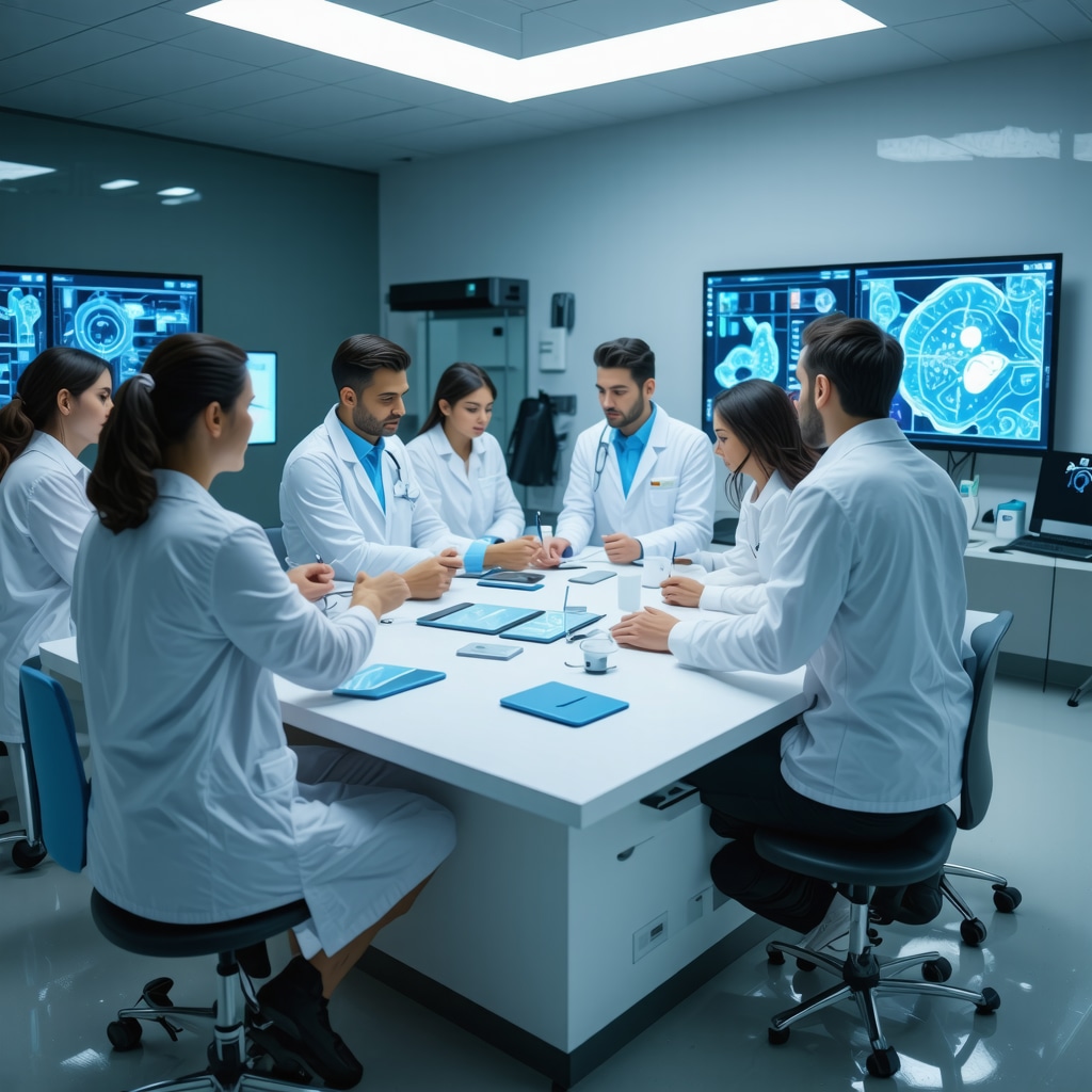 Clinicians reviewing genetic and microbiome data alongside digital health dashboard for weight loss optimization