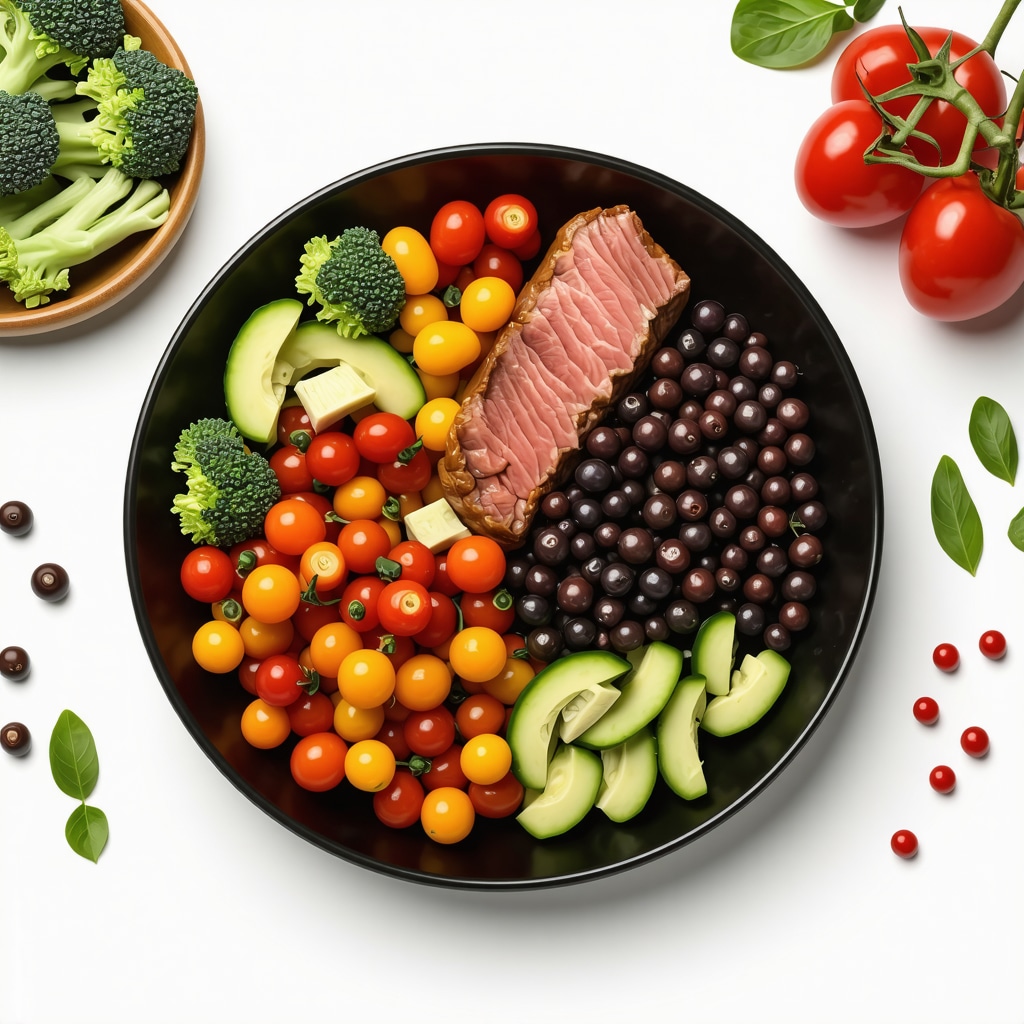 Plate with vegetables, fish, and avocado for weight loss