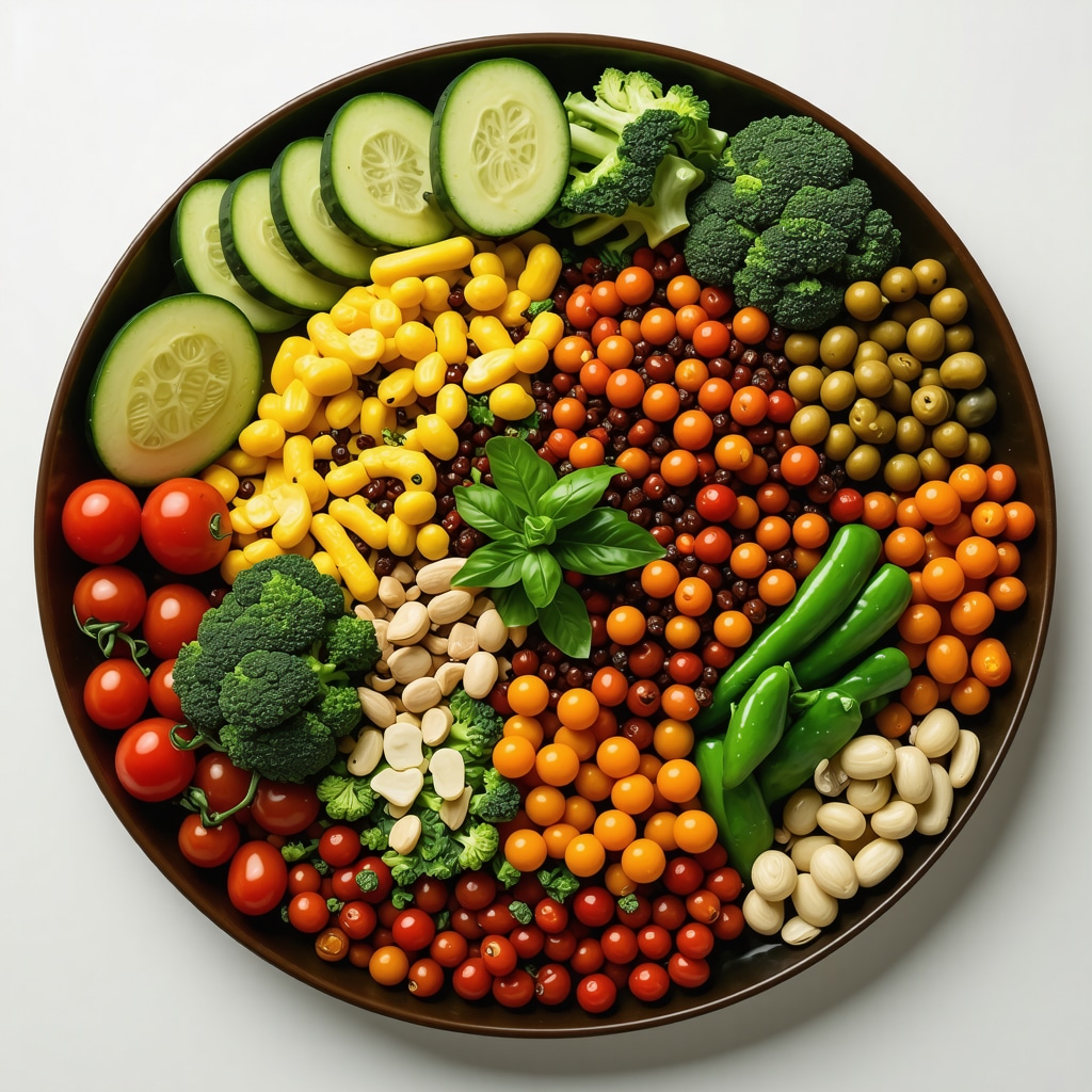 Colorful plate of healthy foods designed for weight loss support with medication