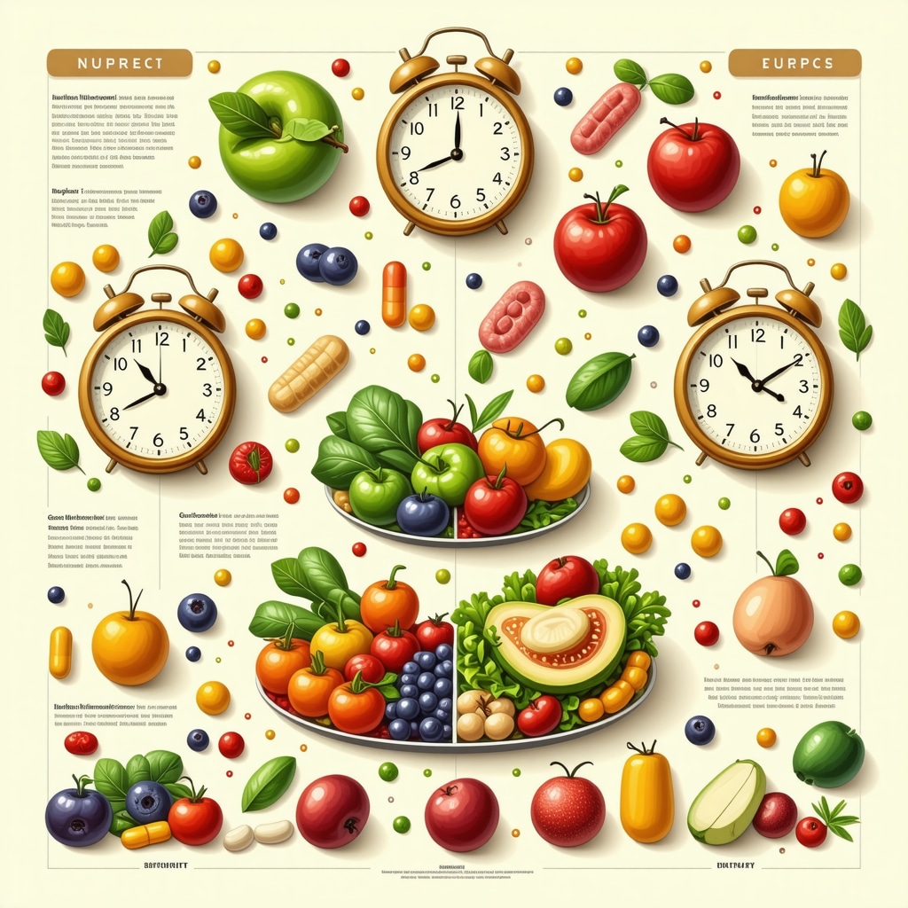 Infographic showing nutrient timing, micronutrients, and gut microbiome roles in optimizing GLP-1 weight loss therapy