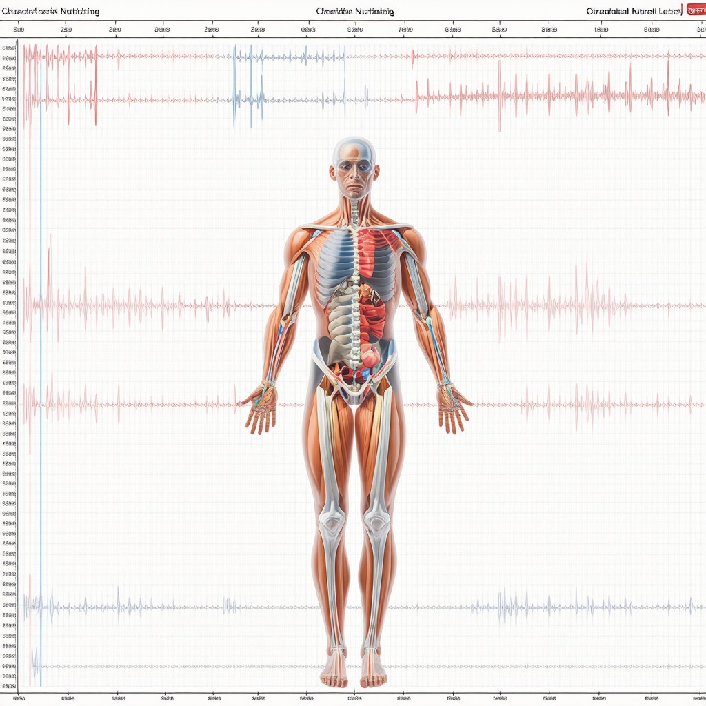 A detailed diagram of personalized metabolic health with circadian and nutrient timing annotations.
